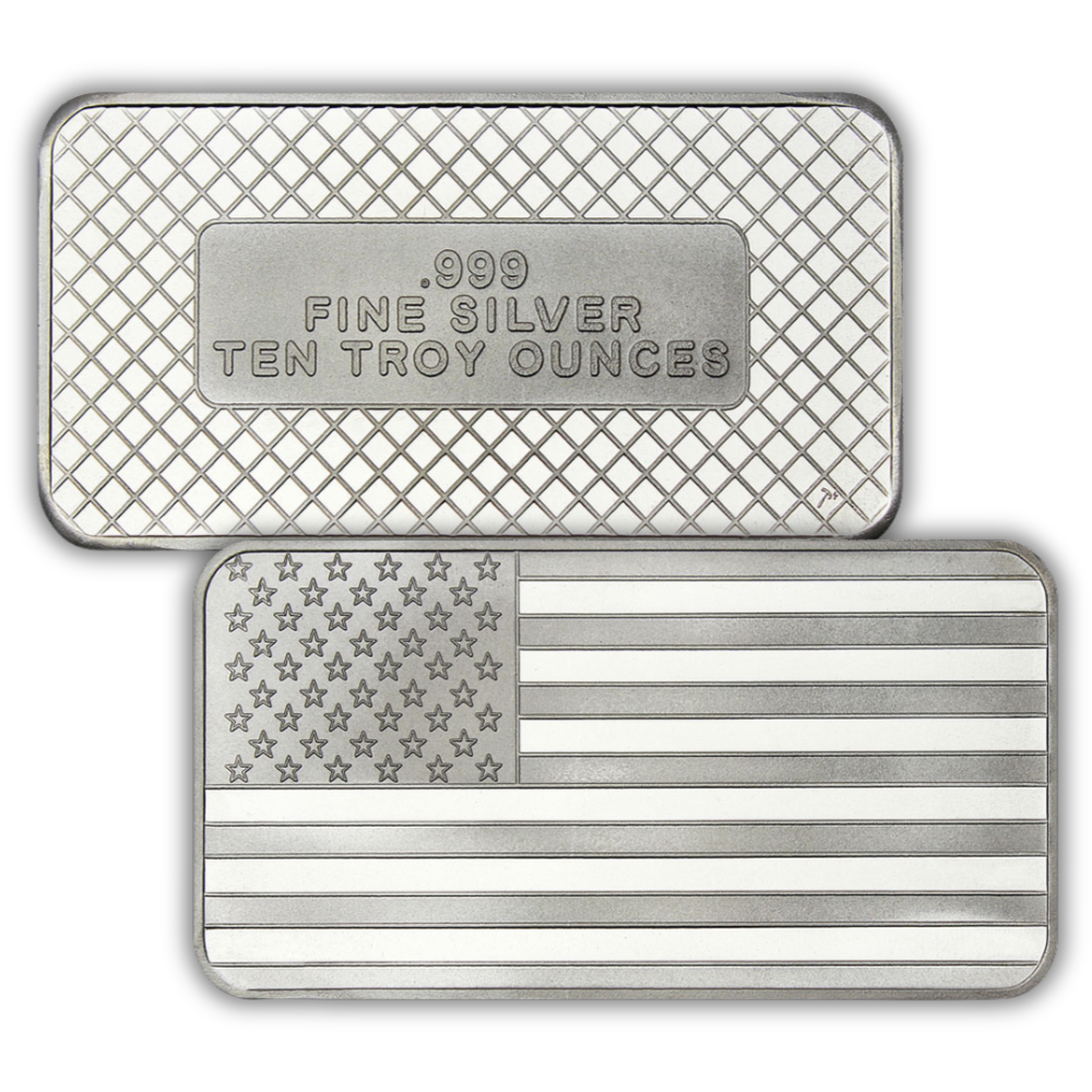 10 oz SilverTowne American Flag Silver Bar (New)