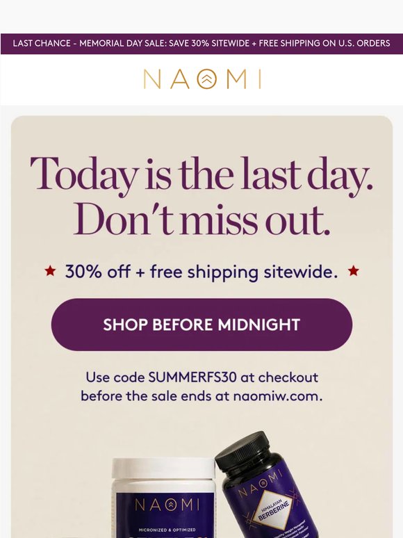 Last chance — 30% off + free shipping