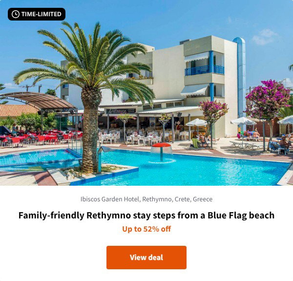 Family-friendly Rethymno stay steps from a Blue Flag beach