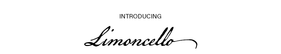 The word INTRODUCING is centered above the script-style word Limoncello, all in black text on a white background.