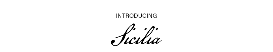 The text 'INTRODUCING' is centered above the script font text 'Sicilia' on a white background.