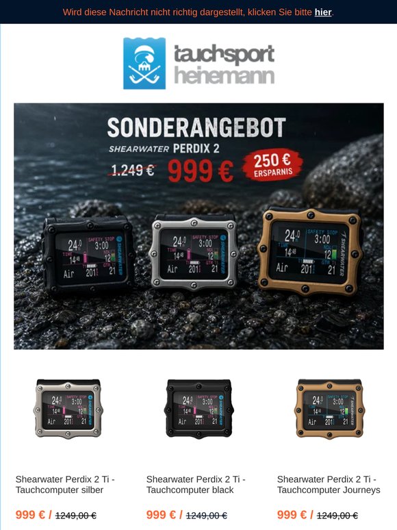 Shearwater Perdix 2 Ti Tauchcomputer 250 Euro günstiger / Tiefpreise-Ecke bei TS-Heinemann