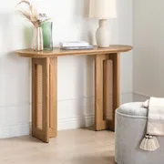 Console Table - Light Brown MDF with Rattan Base 120cm