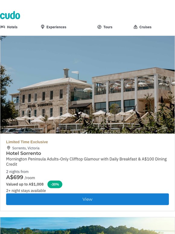 Hotel Sorrento Adults-Only Glamour w. Daily Breakfast & A$100 Dining Credit
