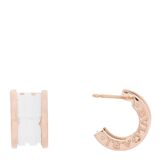 BULGARI 18K Rose Gold White Ceramic B.Zero1 Hoop Earrings