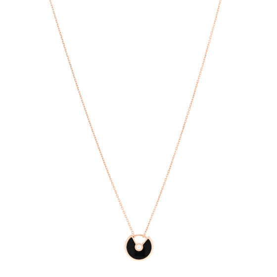 CARTIER 18K Pink Gold Diamond Black Onyx XS Amulette de Cartier Pendant Necklace