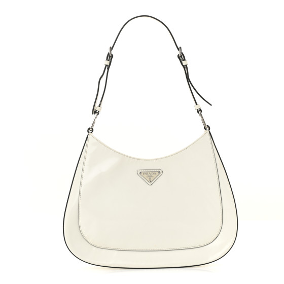 PRADA Spazzolato Cleo Adjustable Strap Shoulder Bag White