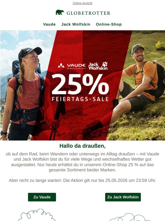 25 % auf Vaude & Jack Wolfskin
