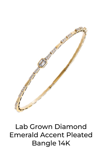 Lab Grown Diamond Emerald Accent Pleated Bangle 14K