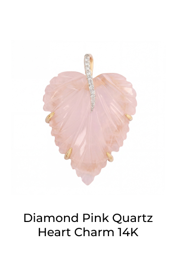 Diamond Pink Quartz Heart Charm 14K