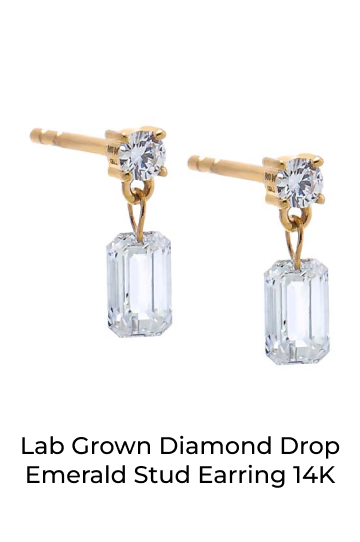 Lab Grown Diamond Drop Emerald Stud Earring 14K