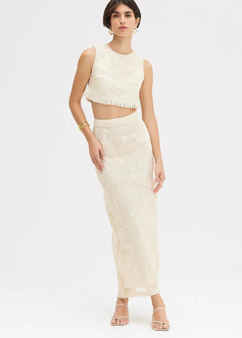 Image of  Joy Lace Midi Skirt - Off White