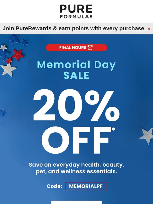 Final hours: Save 20% OFF this Memorial Day ✨