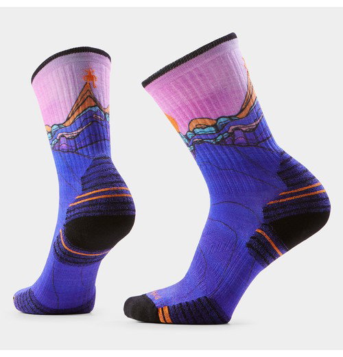 Women’s Hike Mountain Sunrise Print Crew Socks-Deep Navy / M