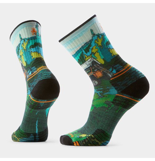 Hike Trail Trekker Print Crew Socks-Winter Moss / L