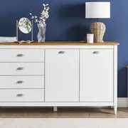 Sideboard White with Natural Pine Top 2 Doors 4 Drawers