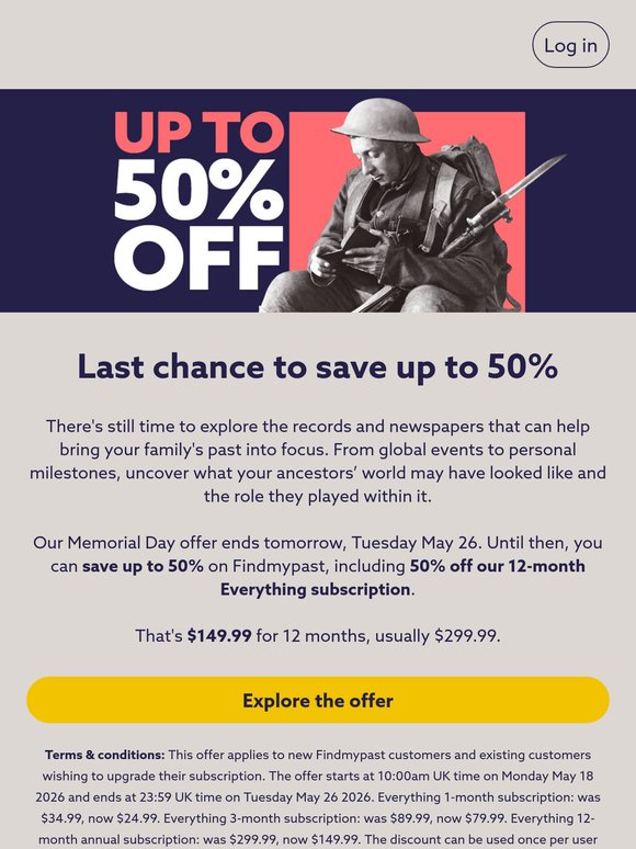 Last chance: save up to 50%