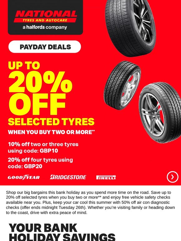 Your Bank Holiday tyre savings are here 🚗