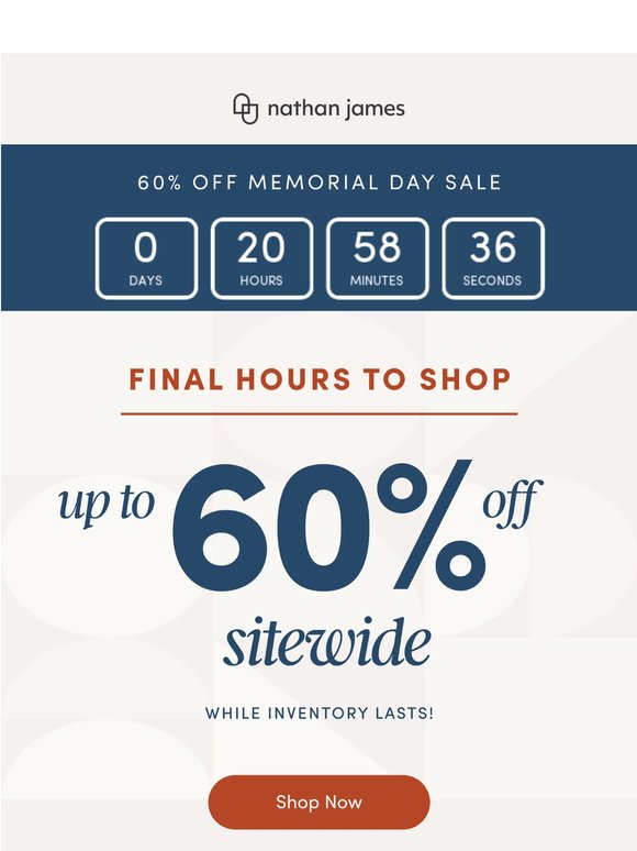 FINAL HOURS for up to 60% off!