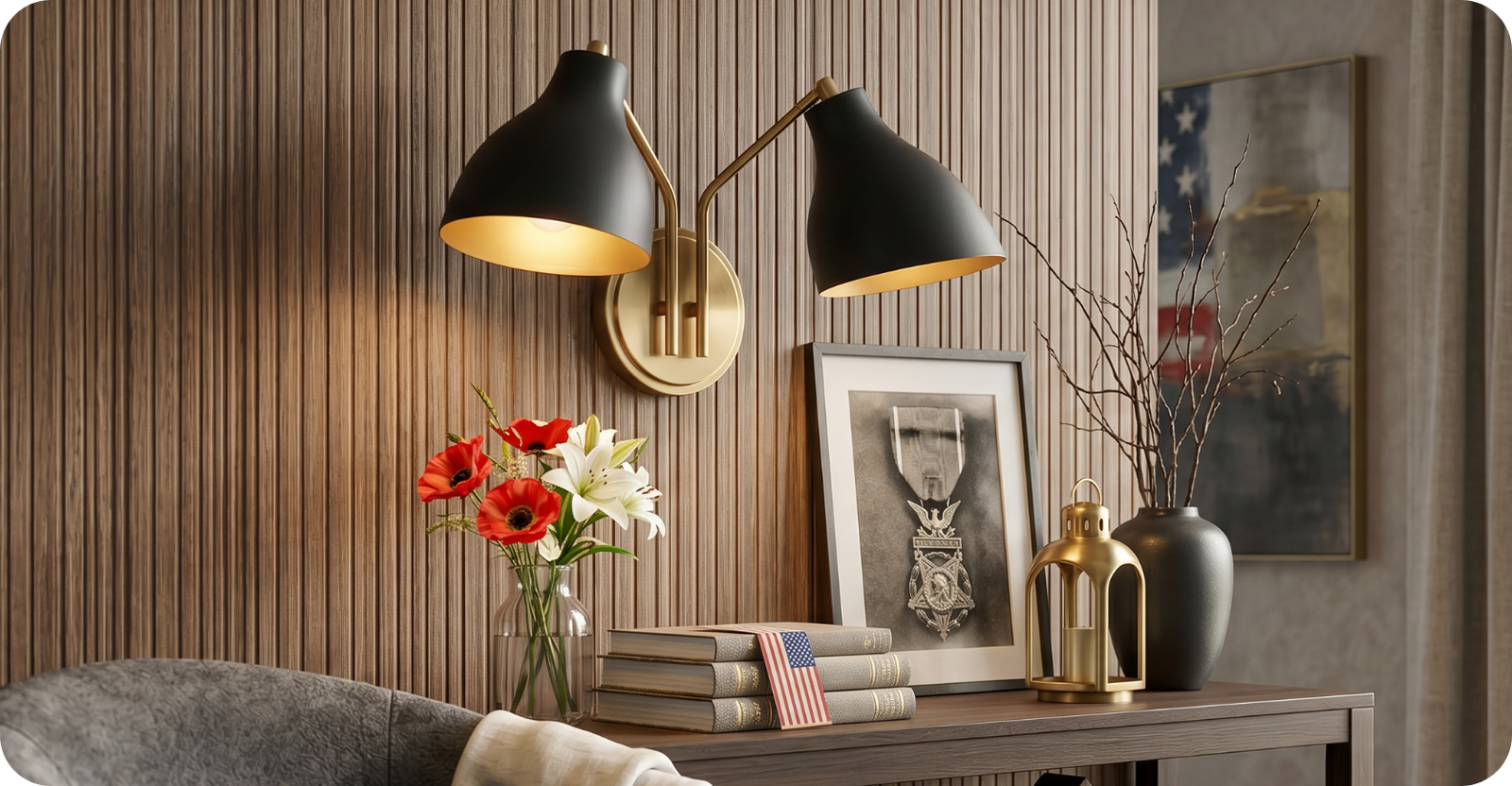 Trade Winds Layla 2-Light Wall Sconce in Matte Black with Natural Brass