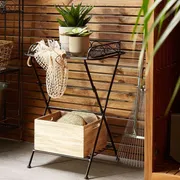 Black Metal Side Table 35 x 40 cm Folding Wire Top with Shelf