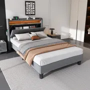 Upholstered Bed 3ft Single with USB grey velvet