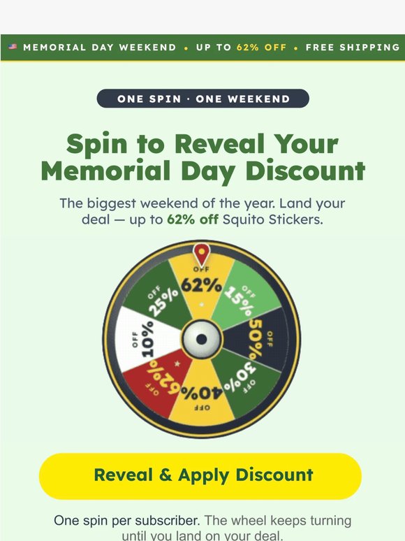 Your Memorial Day mystery discount is waiting 🎰