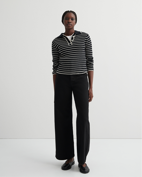 Stripe Polo Black ecru stripe