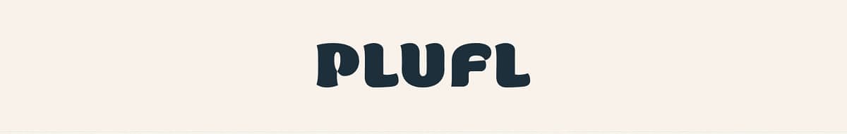 Text that reads 'PLUFL' in a playful font on a light background.