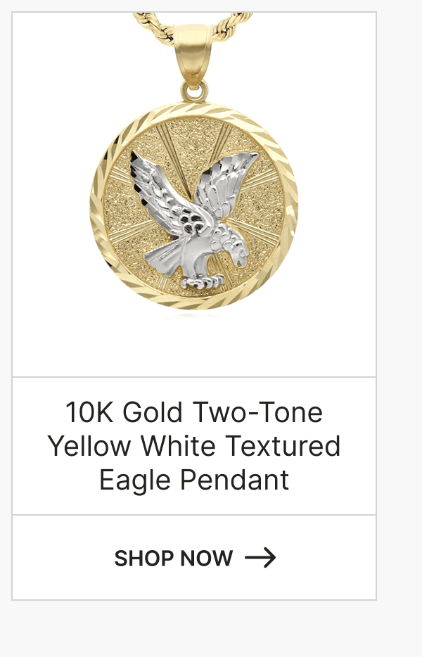 10K Gold Two-Tone Yellow White Textured Eagle Pendant