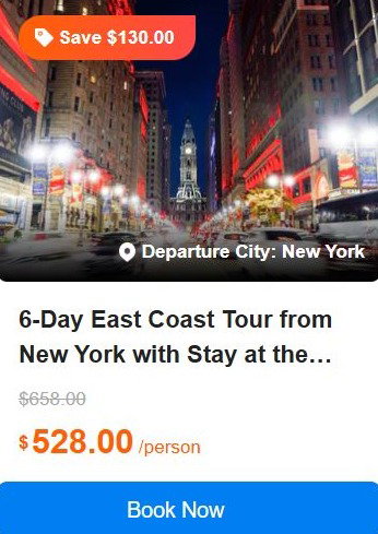 6-Day East Coast Tour from New York with Stay at the EWR Hotel: Philadelphia, Washington D.C., Niagara Falls and Boston | JFK/LGA Airport Pick-up 4.9 (62 reviews) Tour Code: 3044