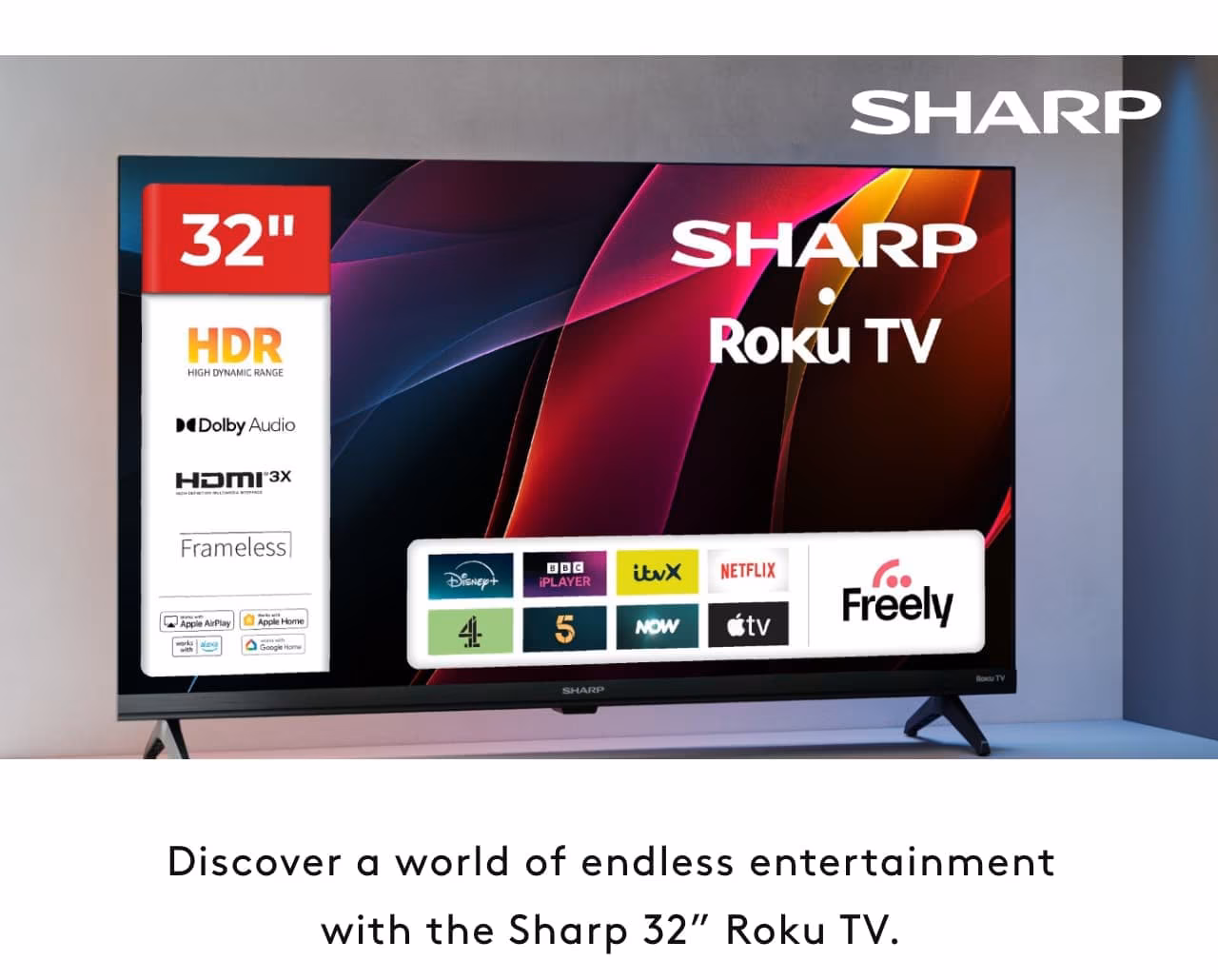 Discover a world of endless entertainment with the Sharp 32 inch Roku TV.