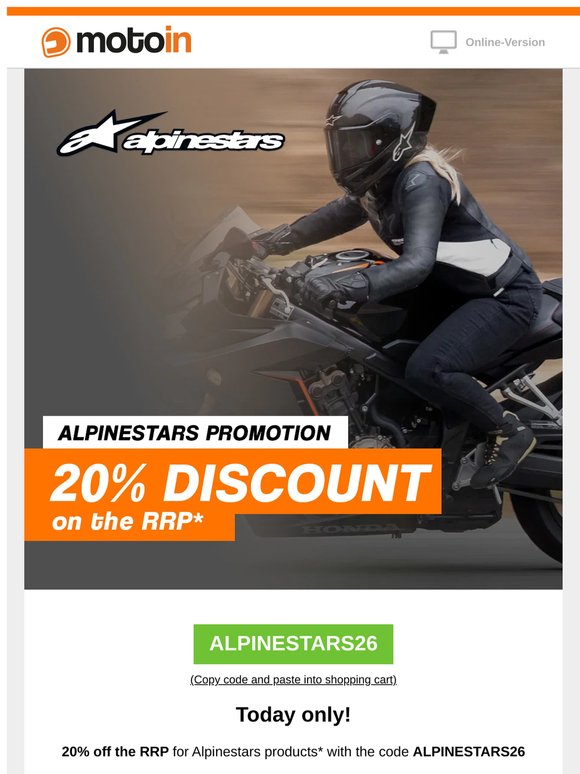 Today only: 20% discount on Alpinestars!