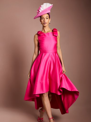 Lisa Tan Bow Shoulder Satin Midi Dress
