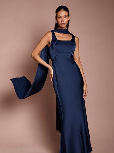 Navy Satin Scarf