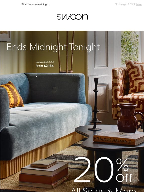 Ends Tonight: 20% Off All Sofas & More