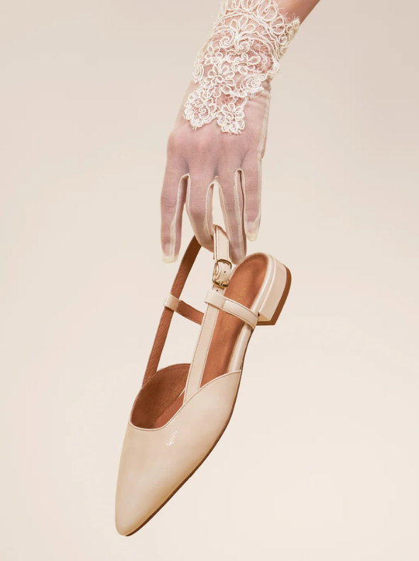 Ballerines slingback cuir vernis crème