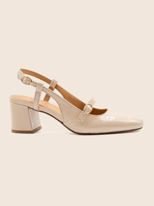 Escarpins slingback cuir vernis crème