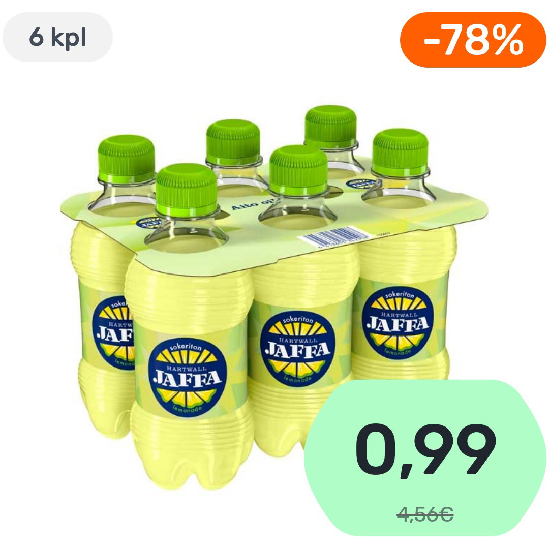 6kpl Hartwall Jaffa Lemonade virvoitusjuoma sokeriton 330ml