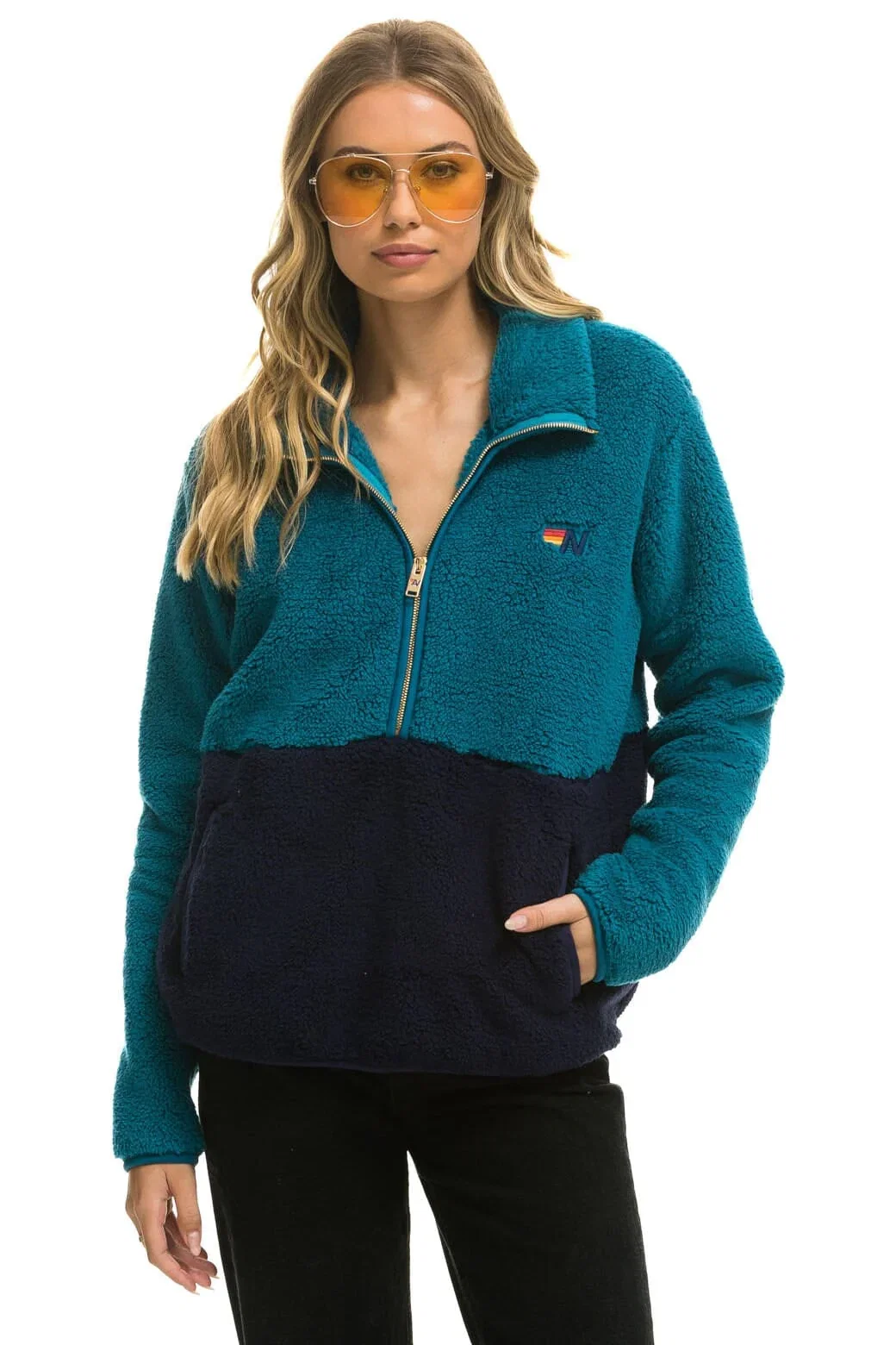 Image of TEDDY UNISEX HALF ZIP COLOR BLOCK JACKET - CAPRI