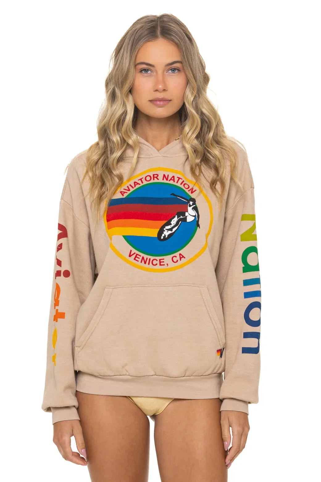 Image of AVIATOR NATION  RELAXED PULLOVER HOODIE - SAND