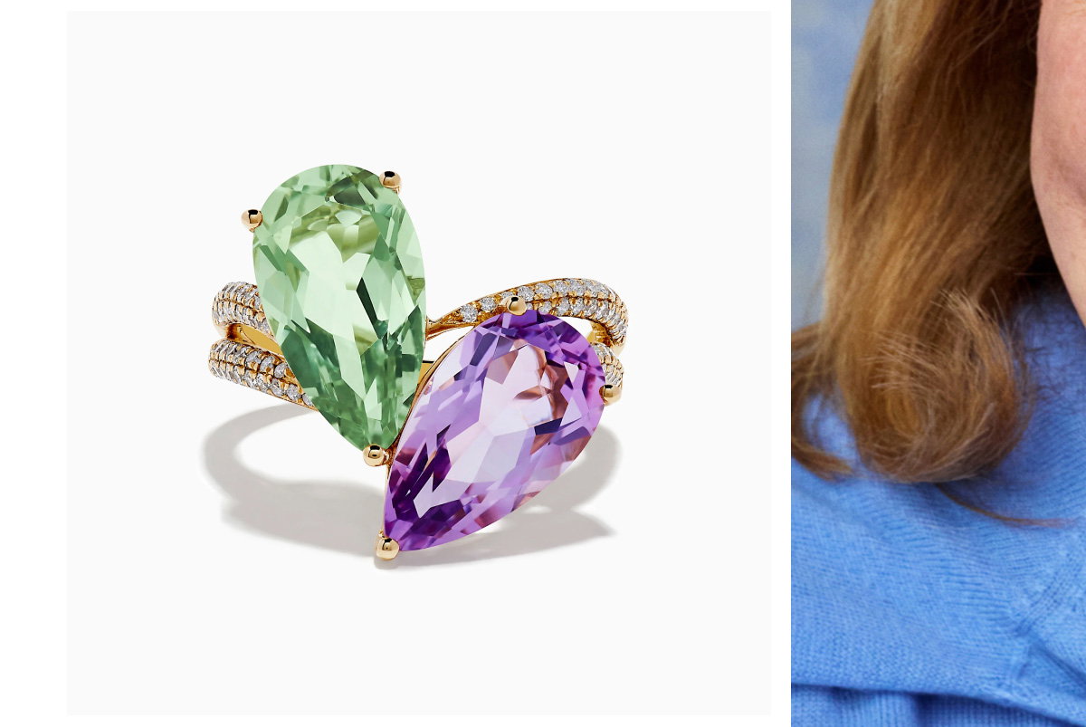 14K Gold Diamond, Pink and Green Amethyst Toi Et Moi Ring