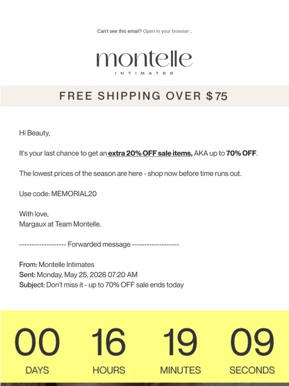 FWD: Don’t miss it - up to 70% OFF sale ends today  🤍
