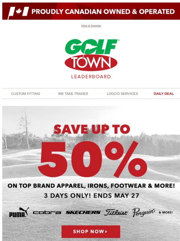 Save up to 50% on top brand apparel, irons, footwear & more!