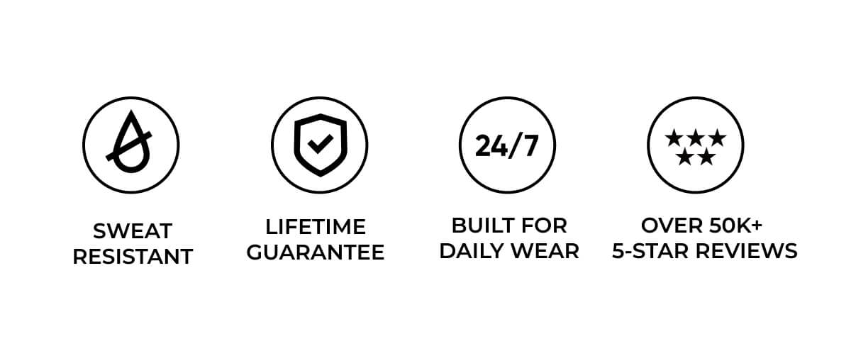 Sweat resistant and build for daily wear. LIfetime guarantee and over 30,000  reviews