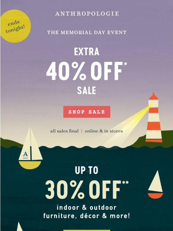 40% off sale ends TONIGHT