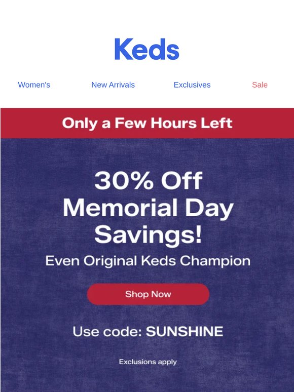 Hurry! 30% Off Memorial Day Savings ends in hours.