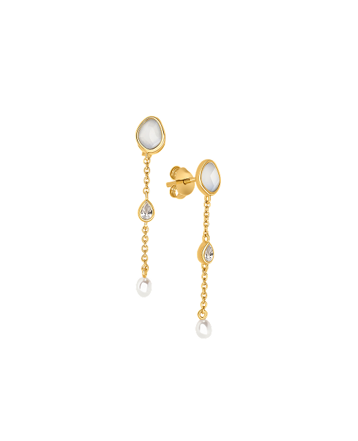 Modern Elegance Quartz & Pearl Drop Earrings (Gold)