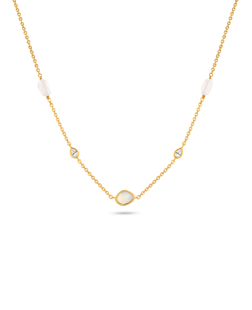 Modern Elegance Quartz & Pearl Necklace (Gold)