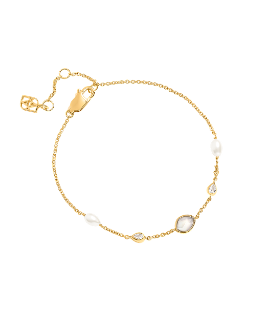 Modern Elegance Quartz & Pearl Bracelet (Gold)